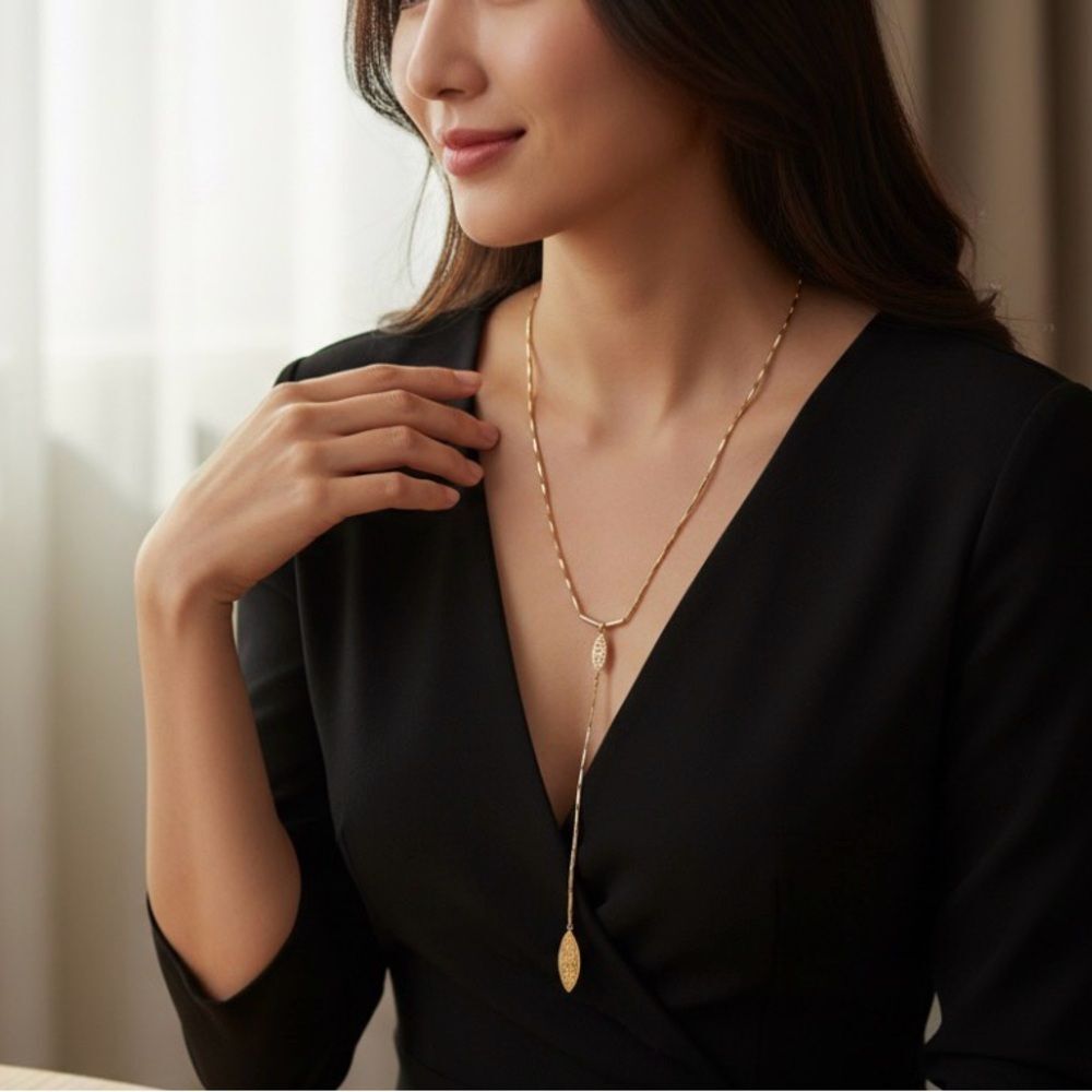 Gold-Tone Y-Drop Necklace w/ Pavé Marquise Accents